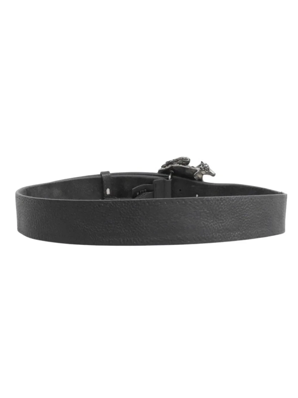 Gucci Pegasus Buckle Leather Belt Black Silver